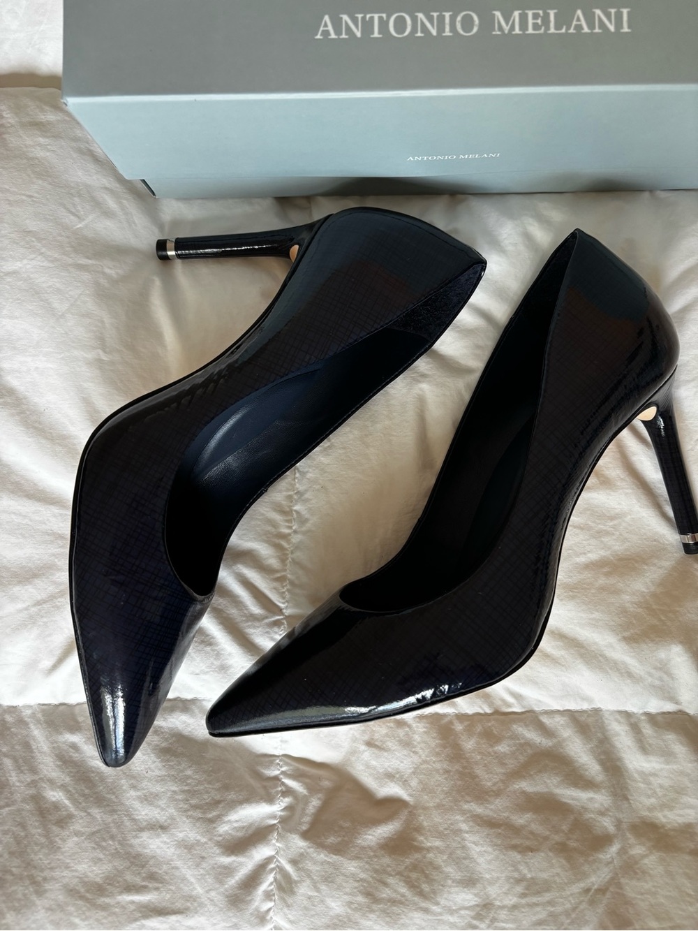 ANTONIO MELANI Navy Patent Pointed-Toe Stiletto Pumps - Picture 4 of 9
